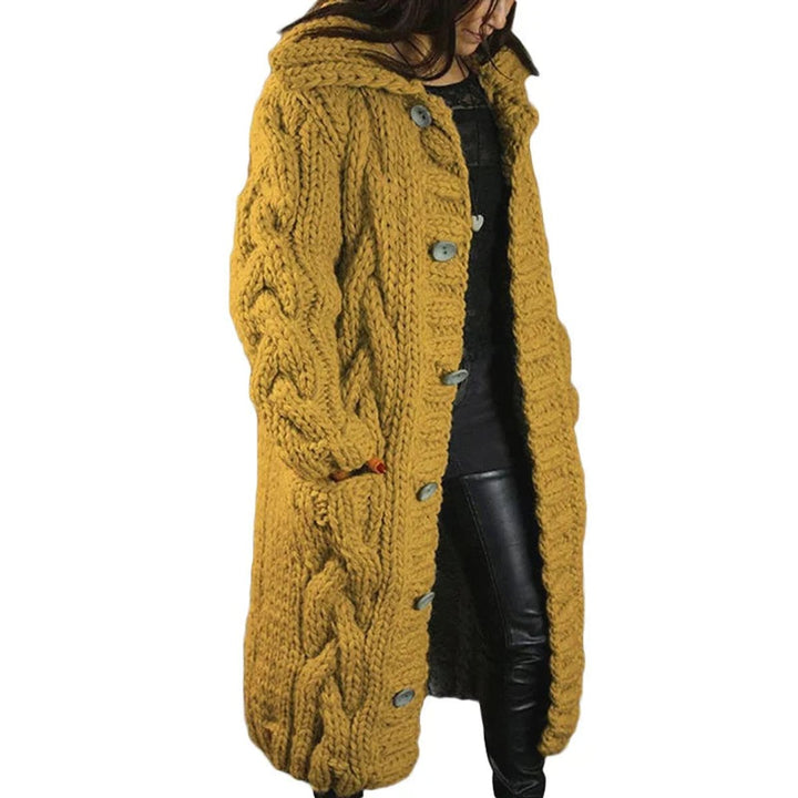 Gebreide Trui Dames Dikke Kabelgebreide Longline Vest met Capuchon - Geel