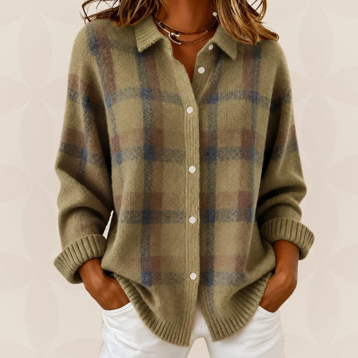 Gebreide Trui Dames Geruite Knoop Overhemd Cardigan Relaxed Fit - Bruin