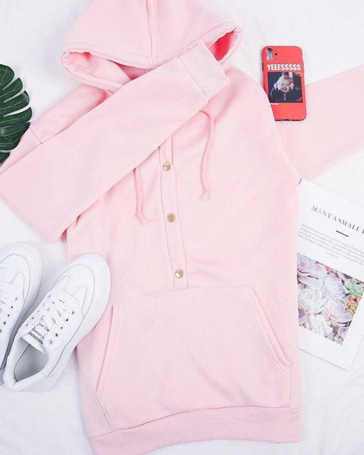 Gebreide trui dames relaxte hoodie met drukknoppen trekkoorden
