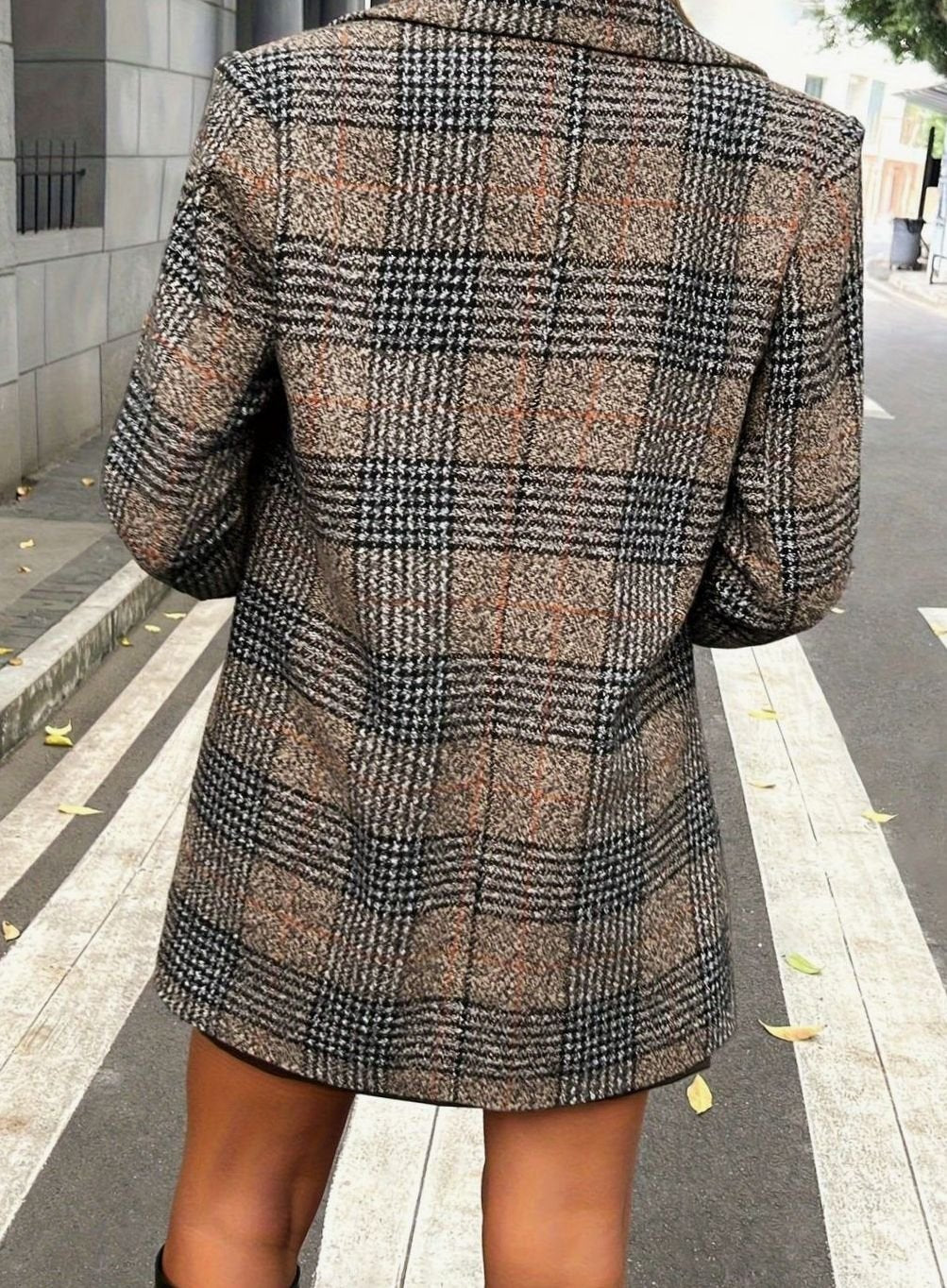 Geruite Trenchcoat Dames Dubbele Knoopsluiting Halflange Overjas