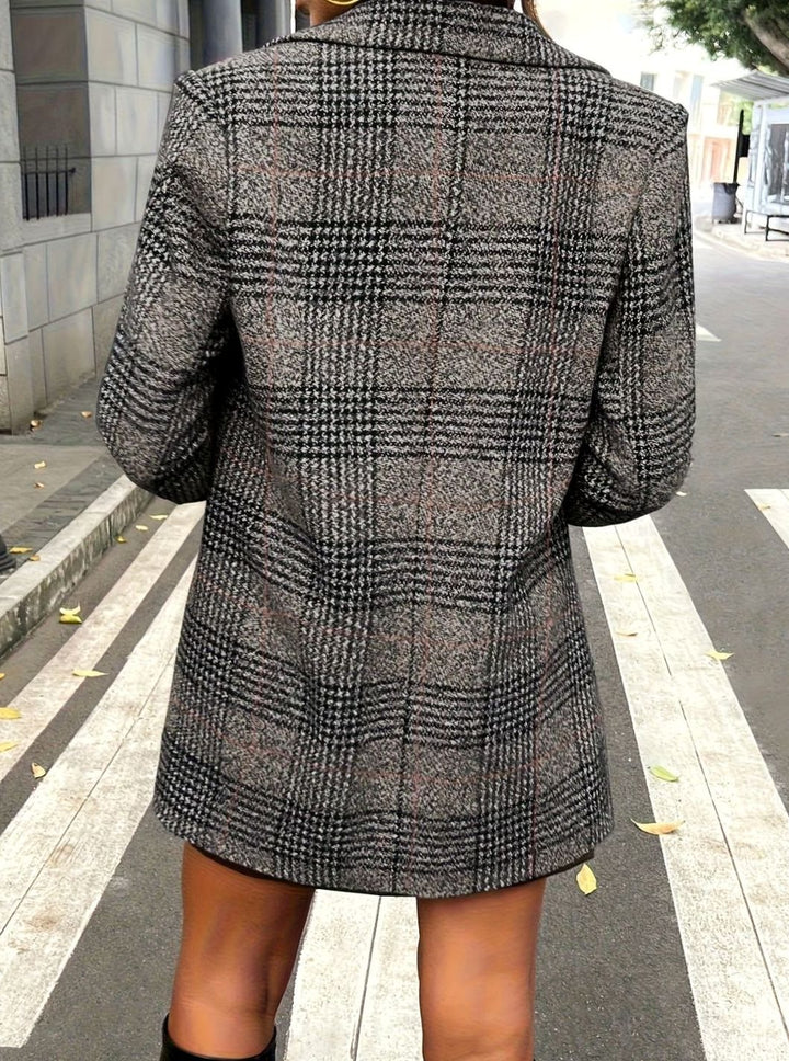 Geruite Trenchcoat Dames Dubbele Knoopsluiting Halflange Overjas