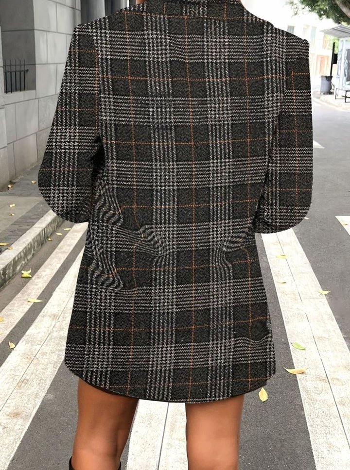 Geruite Trenchcoat Dames Dubbele Knoopsluiting Halflange Overjas