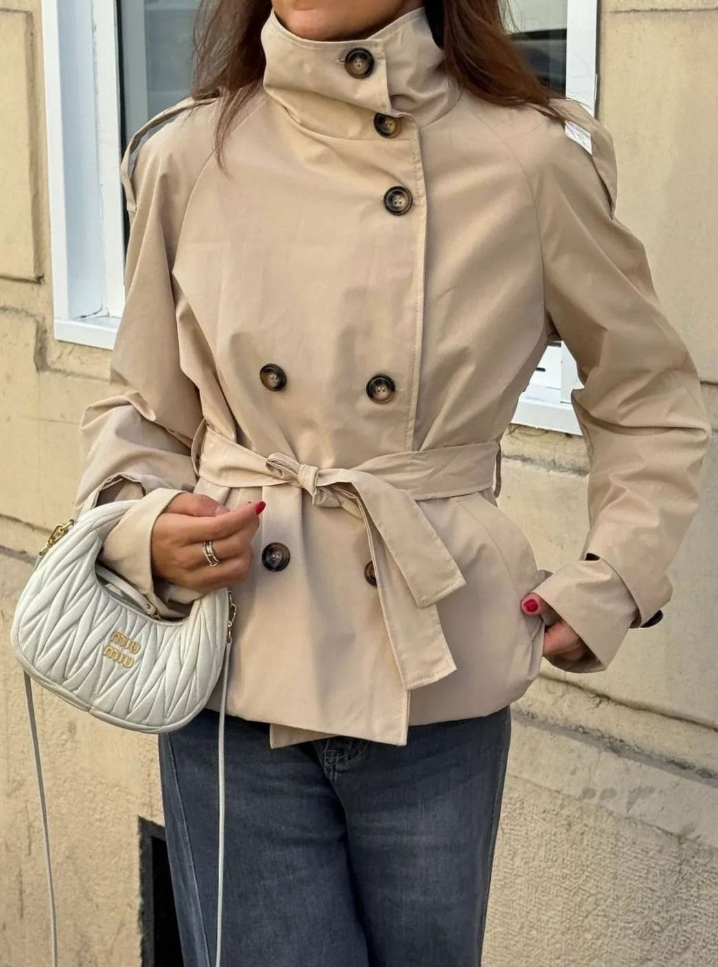 Getailleerde Korte Trenchcoat Winterjas Dames Waterafstotend - Beige