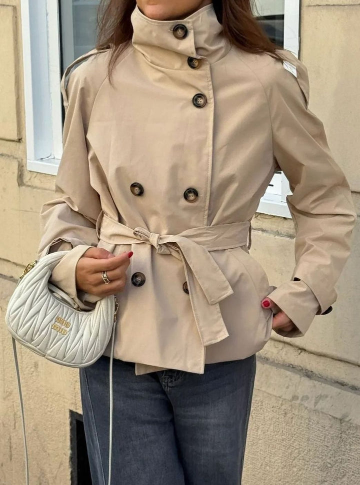 Getailleerde Korte Trenchcoat Winterjas Dames Waterafstotend - Beige