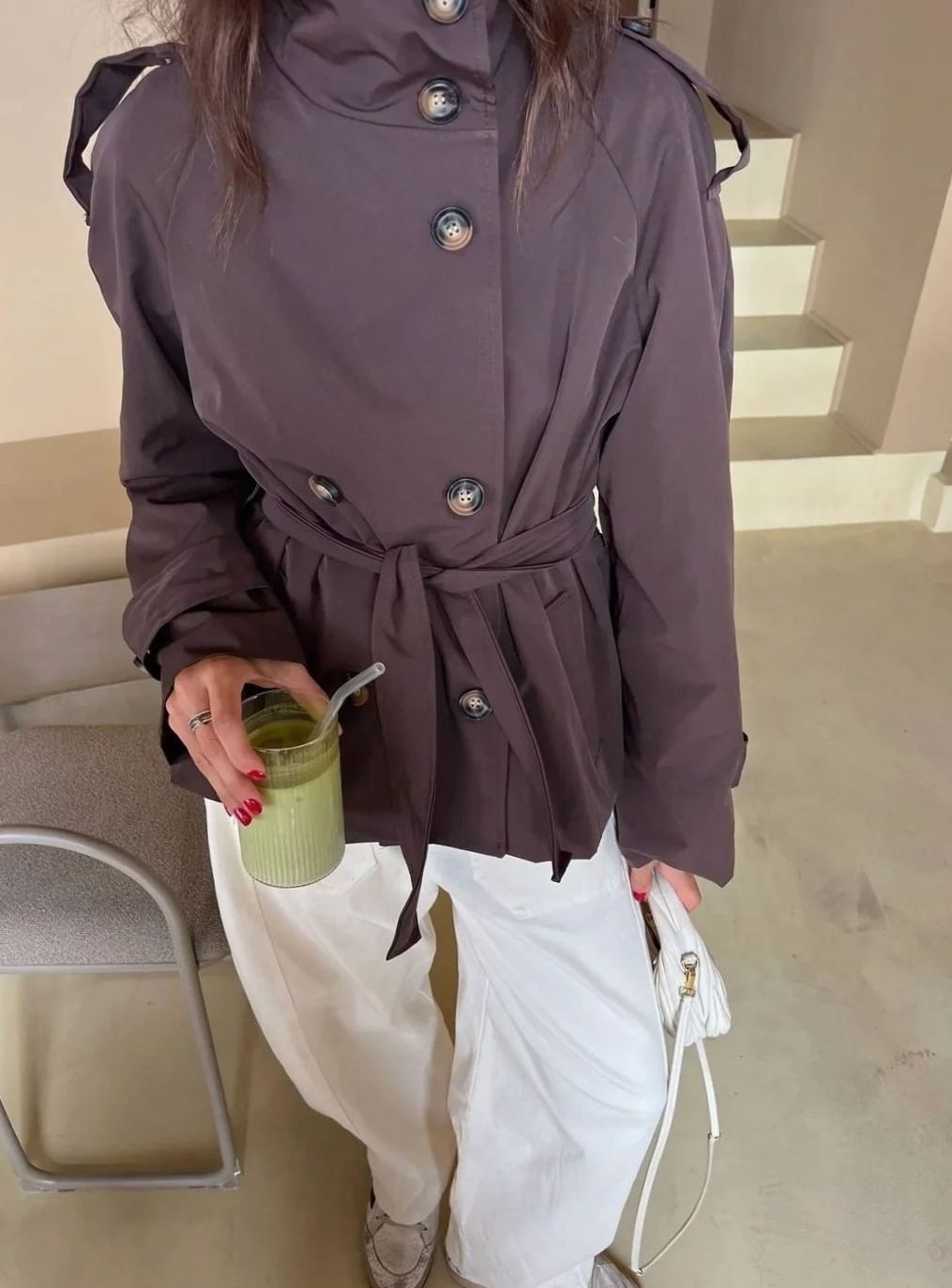 Getailleerde Korte Trenchcoat Winterjas Dames Waterafstotend - Bruin