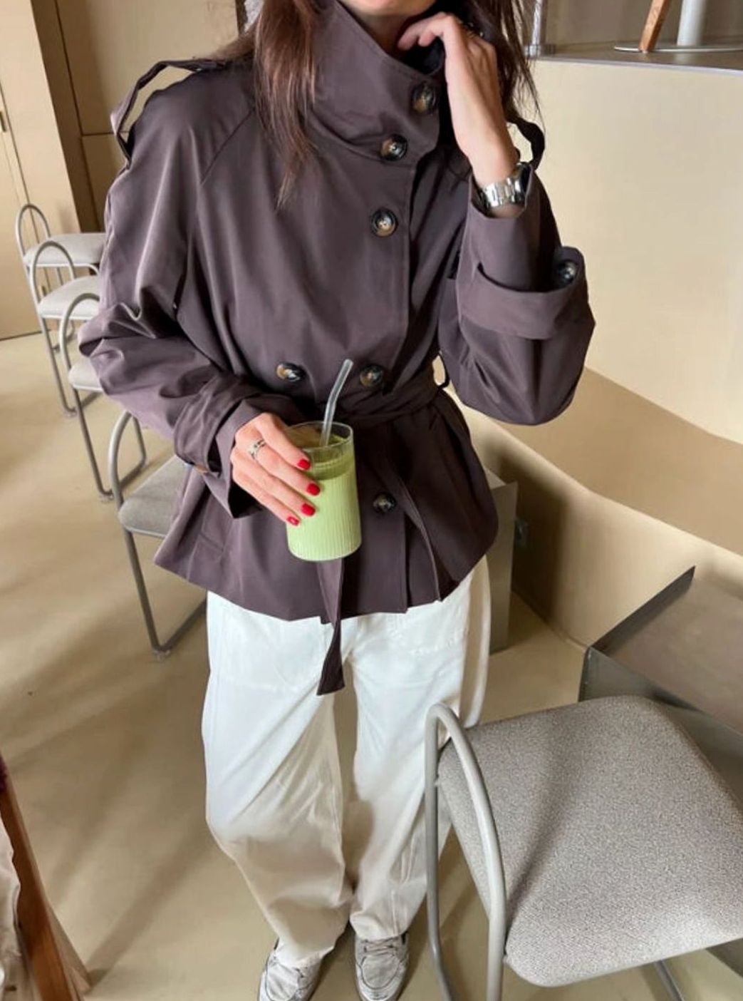 Getailleerde Korte Trenchcoat Winterjas Dames Waterafstotend