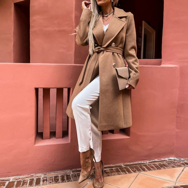 Getailleerde Lange Winterjas Trenchcoat Dames Reverskraag Tailleband