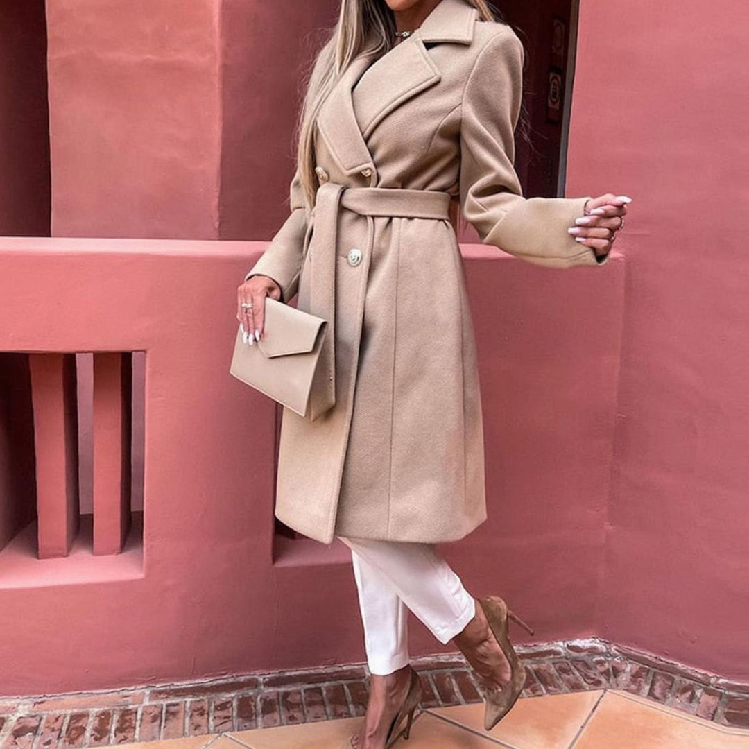Getailleerde Lange Winterjas Trenchcoat Dames Reverskraag Tailleband