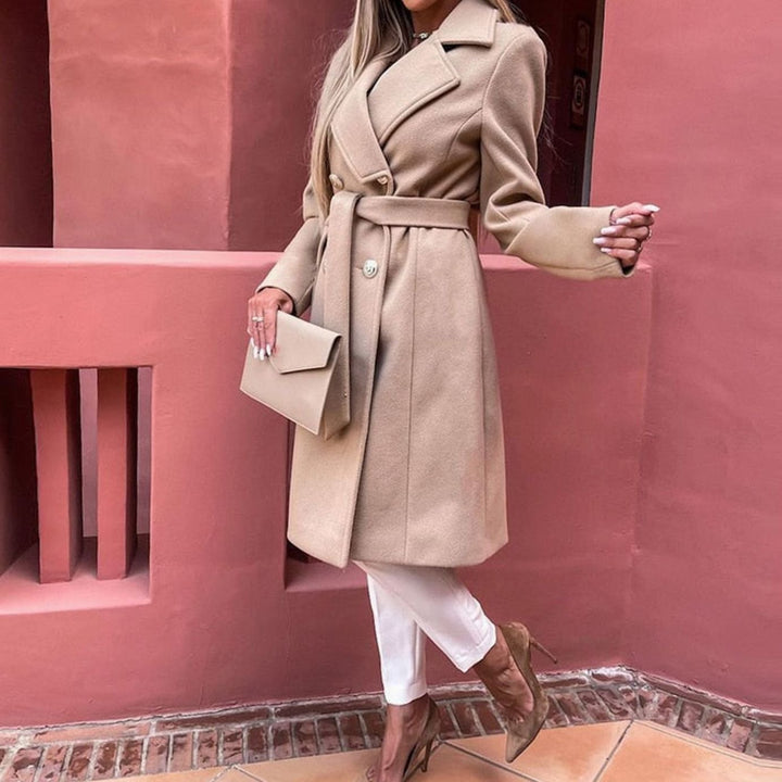 Getailleerde Lange Winterjas Trenchcoat Dames Reverskraag Tailleband