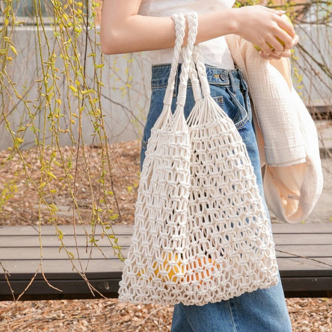 Gevlochten Katoenen Macramé Tote Bag Boodschappentas