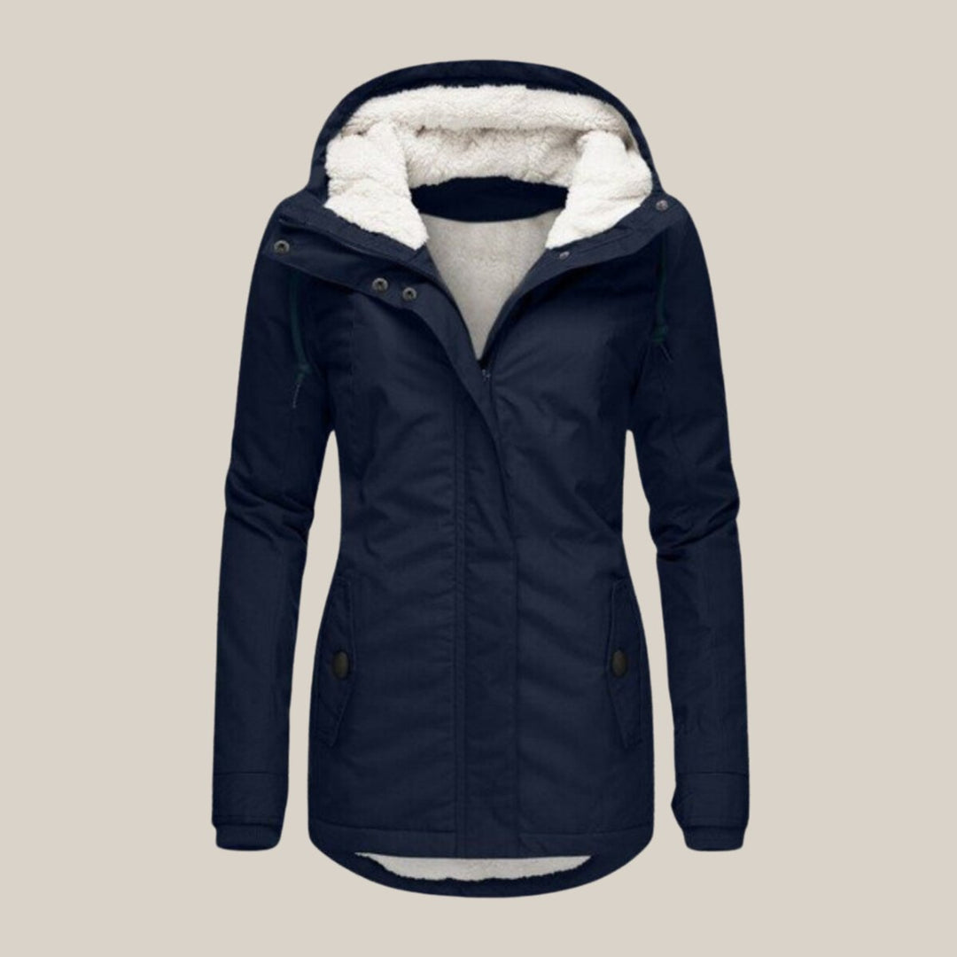 Gevoerde quilted jacket dames met sherpa voering en verstelbare capuchon - Blauw