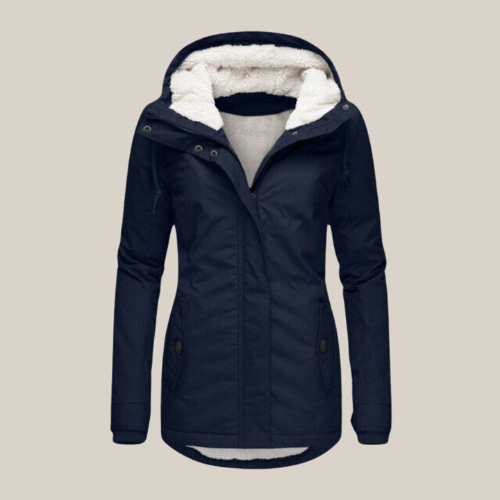 Gevoerde quilted jacket dames met sherpa voering en verstelbare capuchon - Blauw