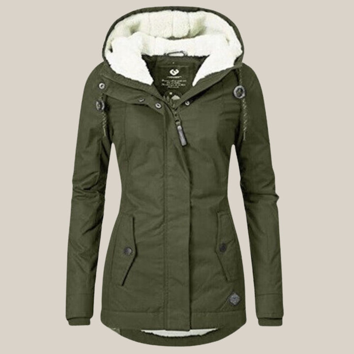 Gevoerde quilted jacket dames met sherpa voering en verstelbare capuchon - Groen