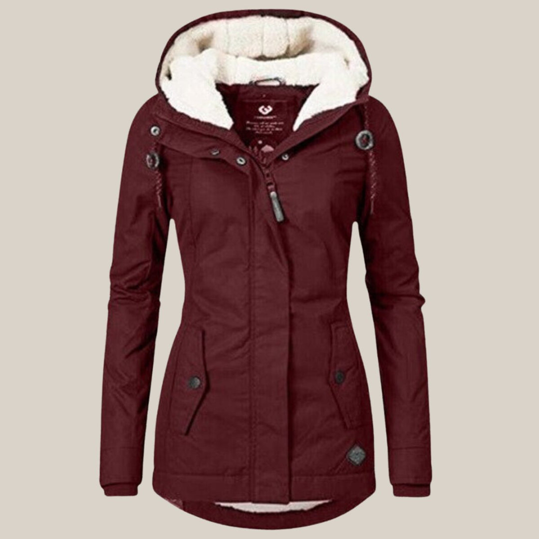 Gevoerde quilted jacket dames met sherpa voering en verstelbare capuchon - Rood