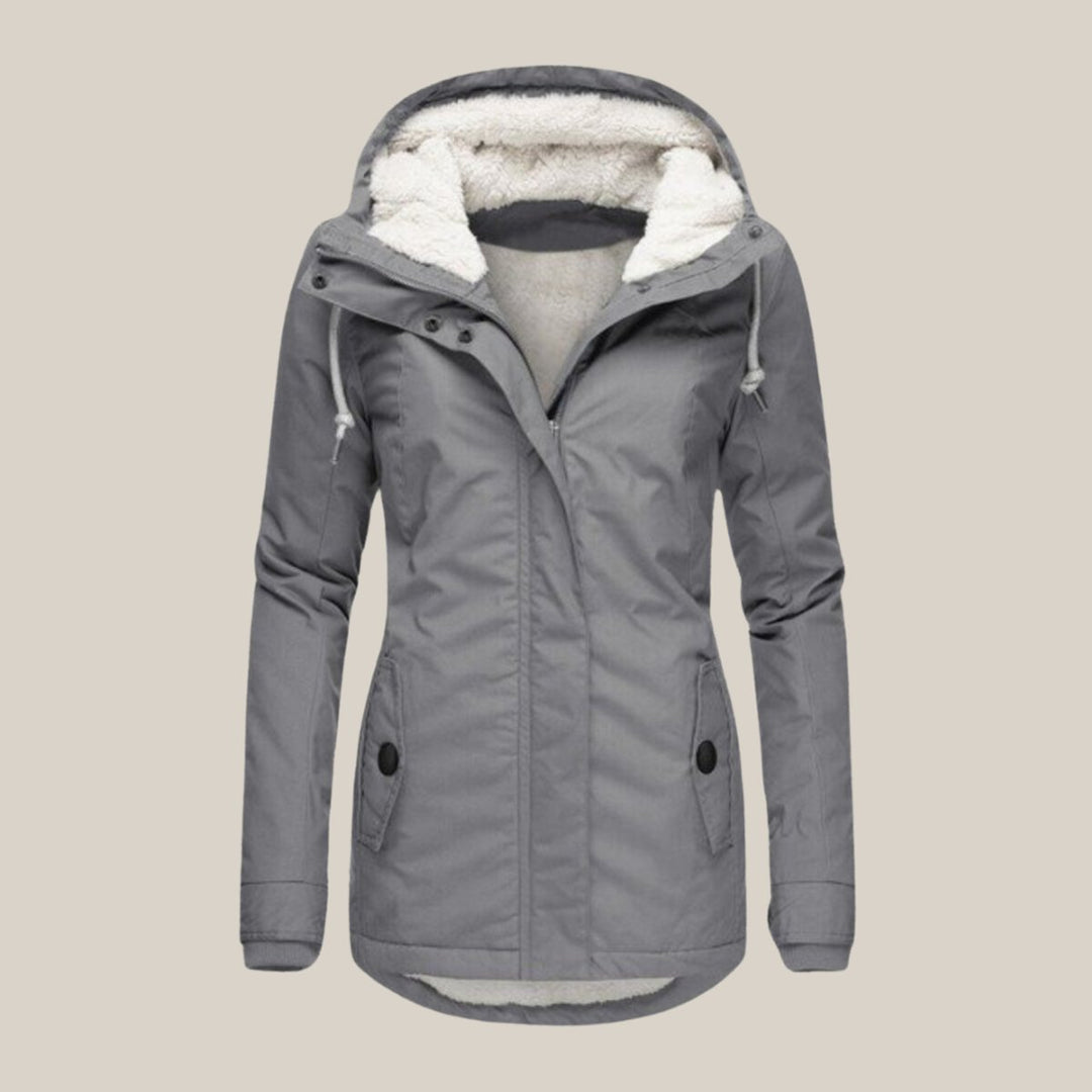 Gevoerde quilted jacket dames met sherpa voering en verstelbare capuchon - Grijs
