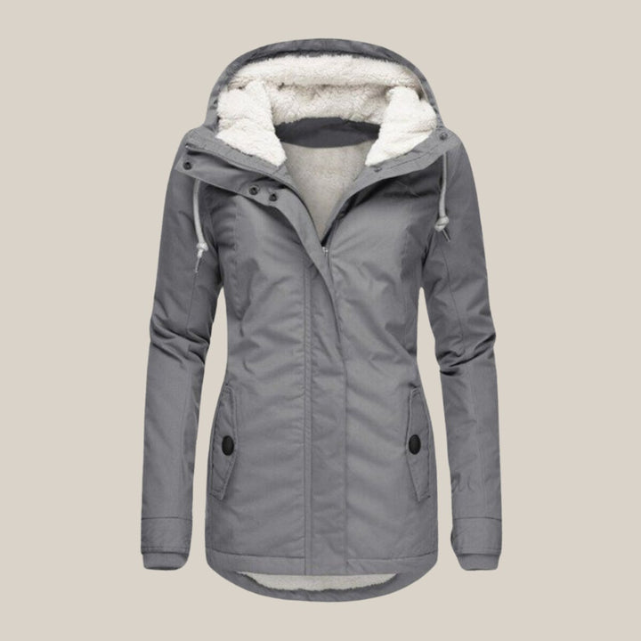 Gevoerde quilted jacket dames met sherpa voering en verstelbare capuchon - Grijs
