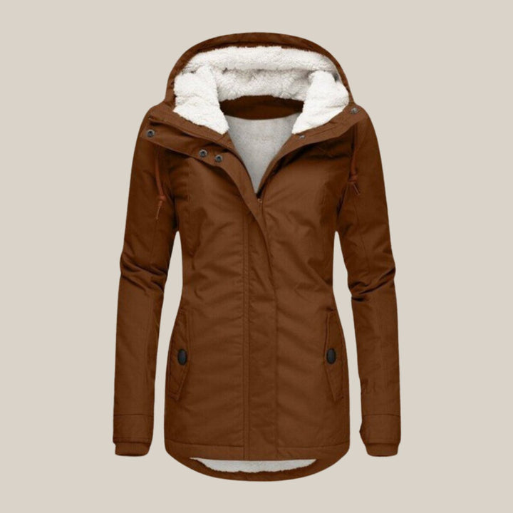 Gevoerde quilted jacket dames met sherpa voering en verstelbare capuchon - Bruin