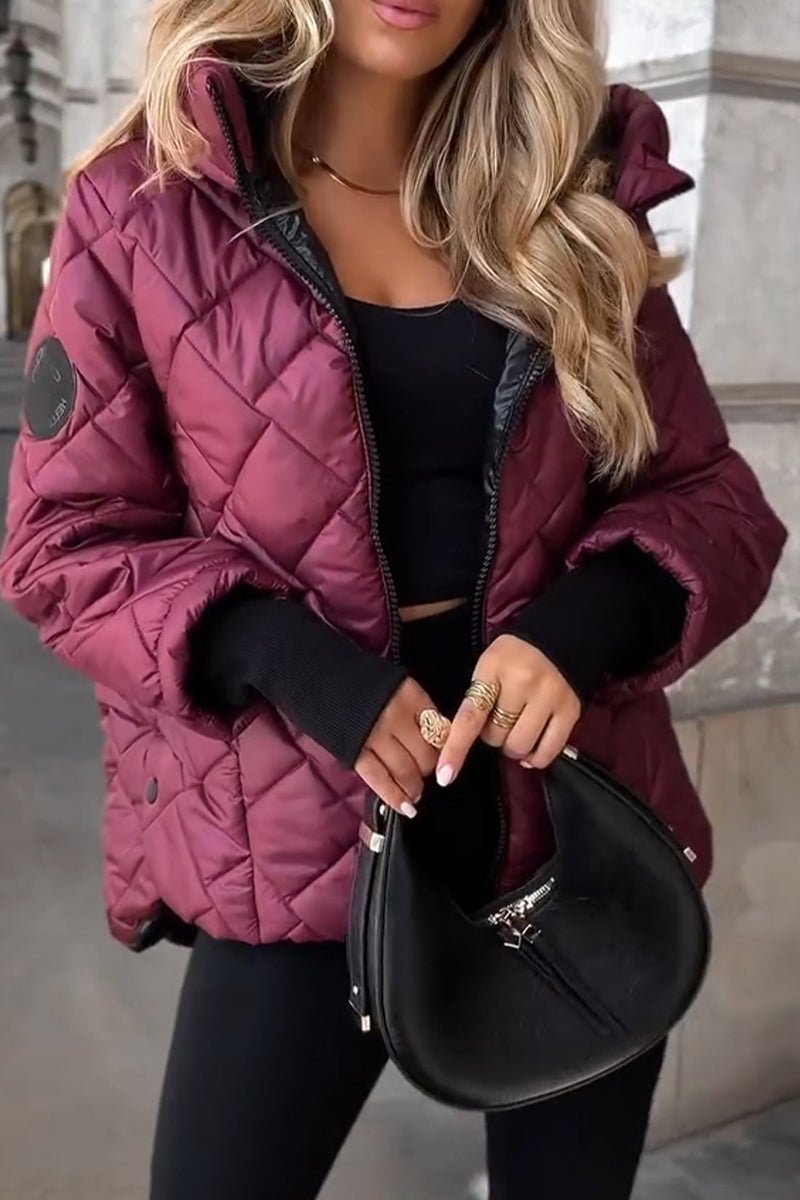 Gewatteerde jacket dames met capuchon en ritsluiting - Bordeauxrood