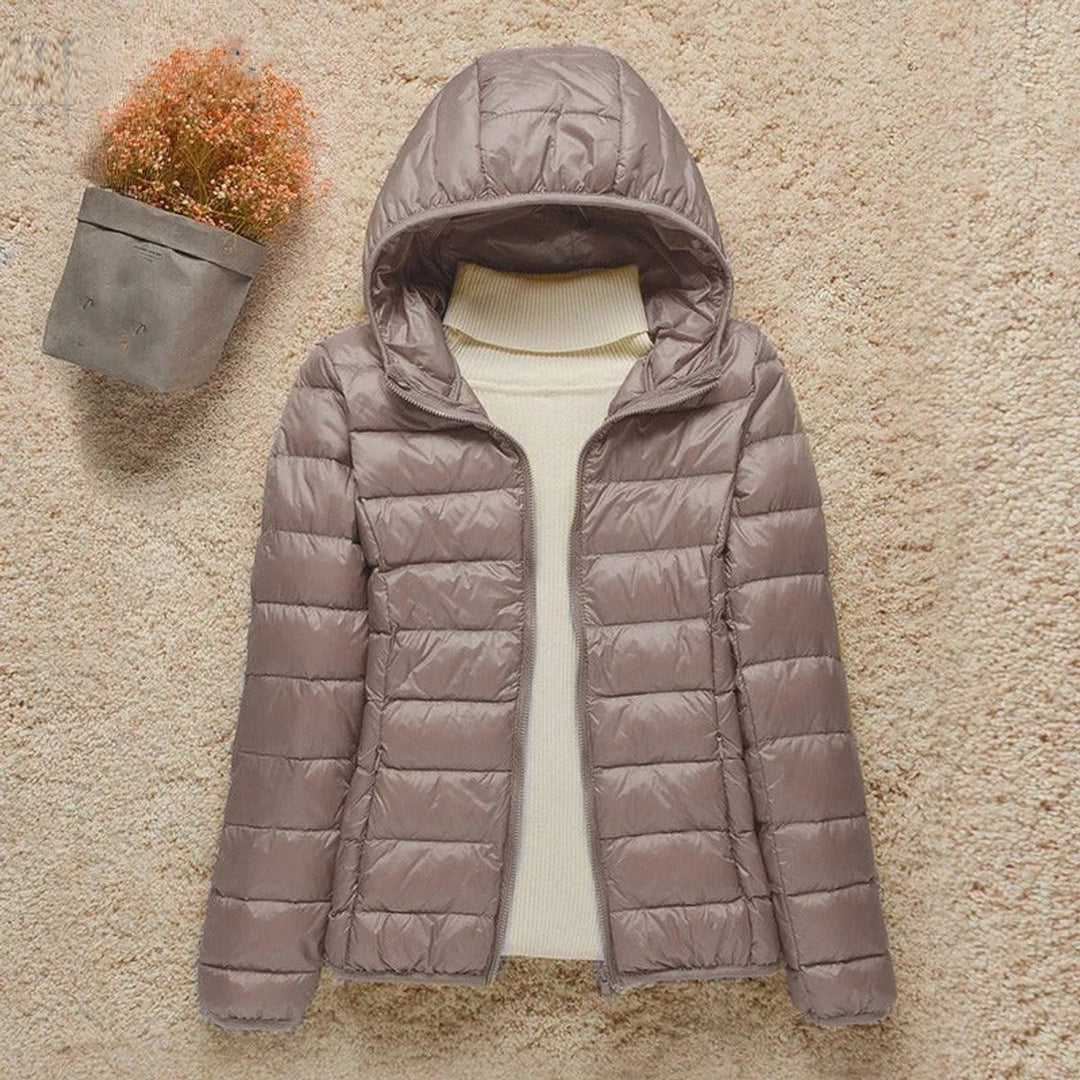 Gewatteerde jacket dames ultralight donsjack met capuchon - Taupe