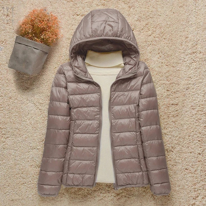 Gewatteerde jacket dames ultralight donsjack met capuchon - Taupe