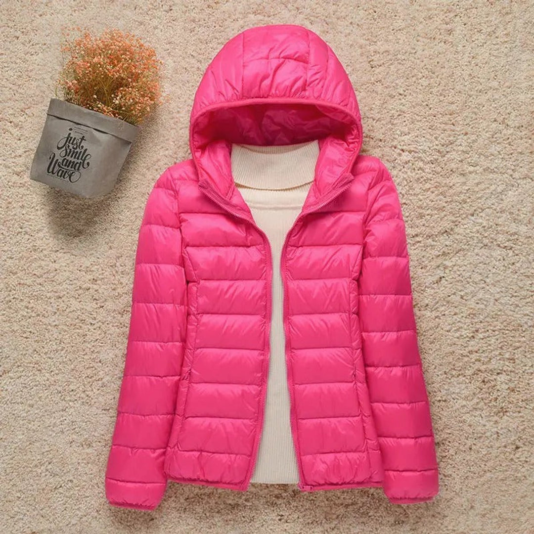 Gewatteerde jacket dames ultralight donsjack met capuchon - Fuchsia