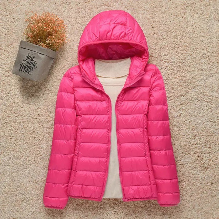 Gewatteerde jacket dames ultralight donsjack met capuchon - Fuchsia