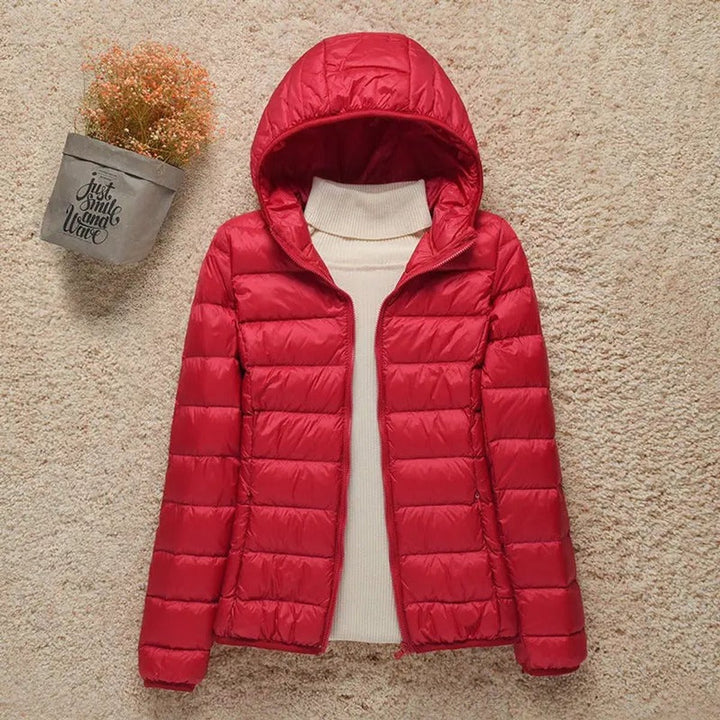 Gewatteerde jacket dames ultralight donsjack met capuchon - Rood