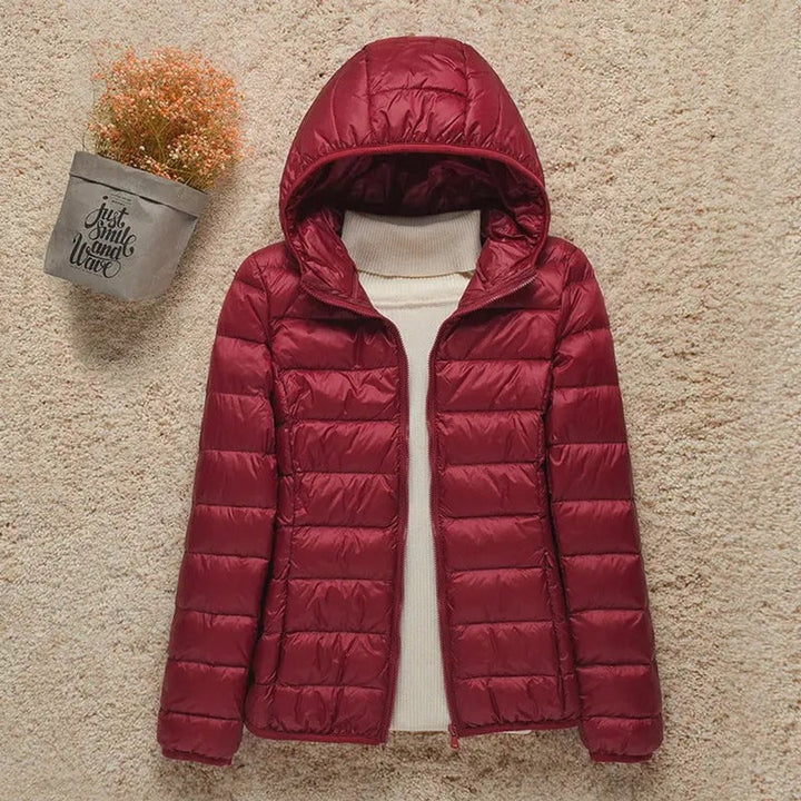 Gewatteerde jacket dames ultralight donsjack met capuchon - Bordeaux