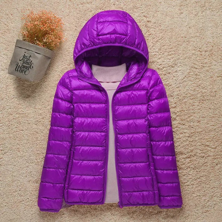 Gewatteerde jacket dames ultralight donsjack met capuchon - Lila
