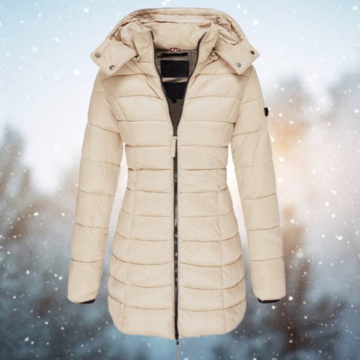 Gewatteerde jas dames lange winterjas met afneembare capuchon - Khaki