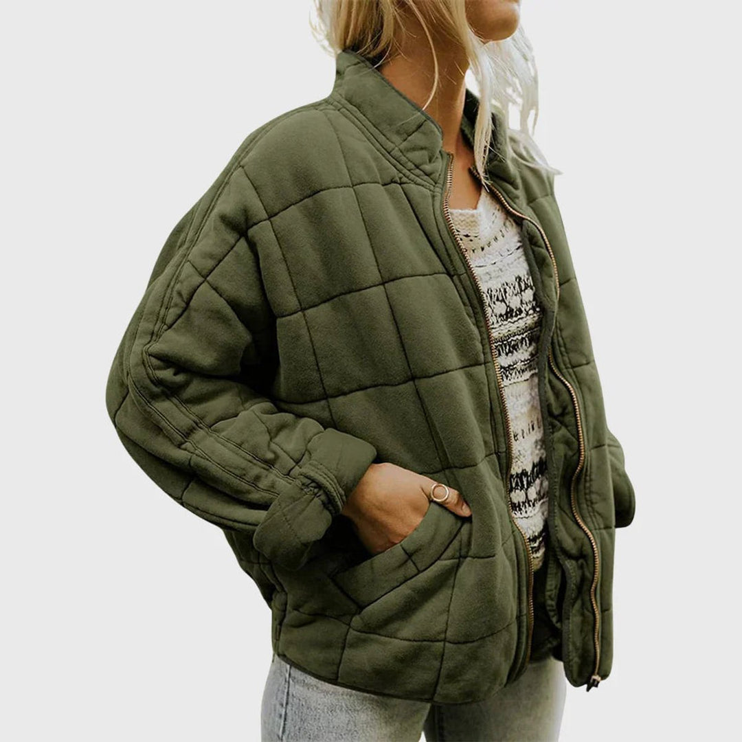 Gewatteerde jas dames ritssluiting staande kraag casual winterjas - Groen (bijna uitverkocht)