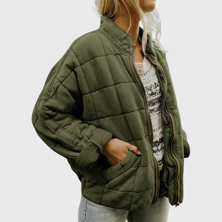 Gewatteerde jas dames ritssluiting staande kraag casual winterjas - Groen (bijna uitverkocht)