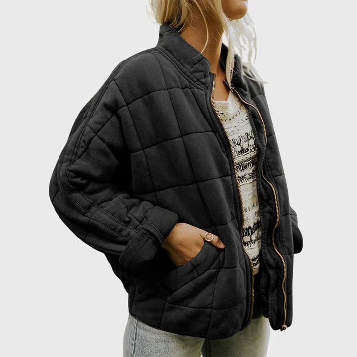 Gewatteerde jas dames ritssluiting staande kraag casual winterjas - Zwart