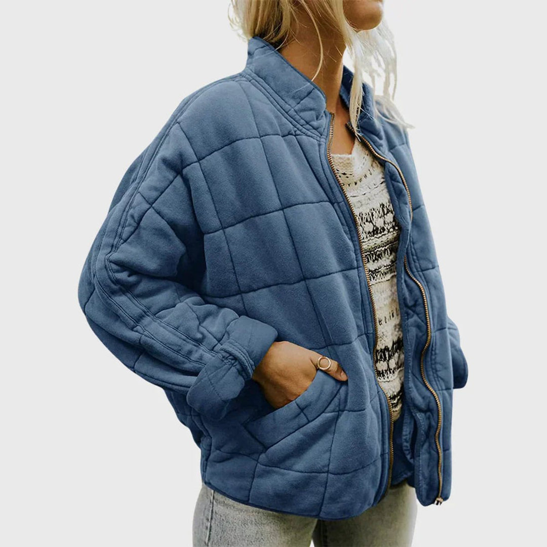 Gewatteerde jas dames ritssluiting staande kraag casual winterjas - Blauw