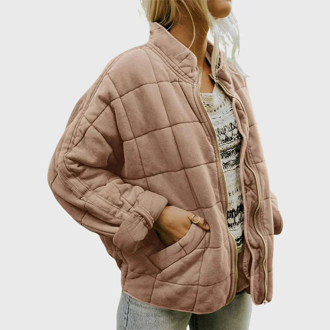 Gewatteerde jas dames ritssluiting staande kraag casual winterjas - Khaki