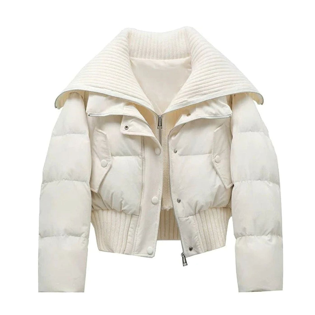 Gewatteerde Oversized Puffer Jas Dames Hoge Kraag Ritssluiting - Wit