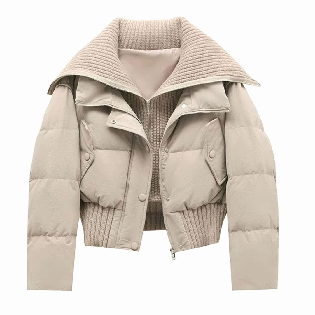 Gewatteerde Oversized Puffer Jas Dames Hoge Kraag Ritssluiting - Beige