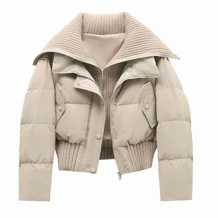 Gewatteerde Oversized Puffer Jas Dames Hoge Kraag Ritssluiting - Beige