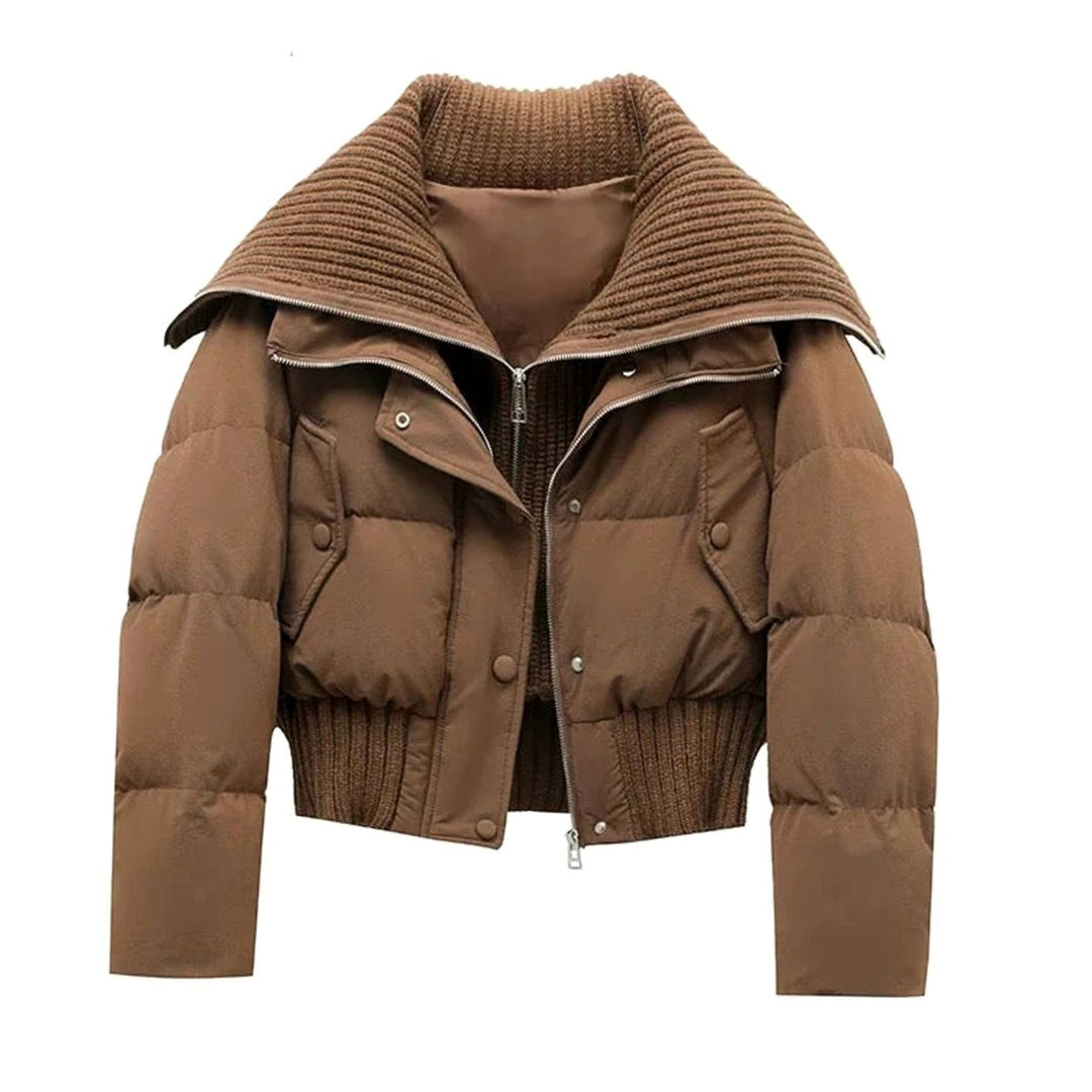 Gewatteerde Oversized Puffer Jas Dames Hoge Kraag Ritssluiting - Bruin