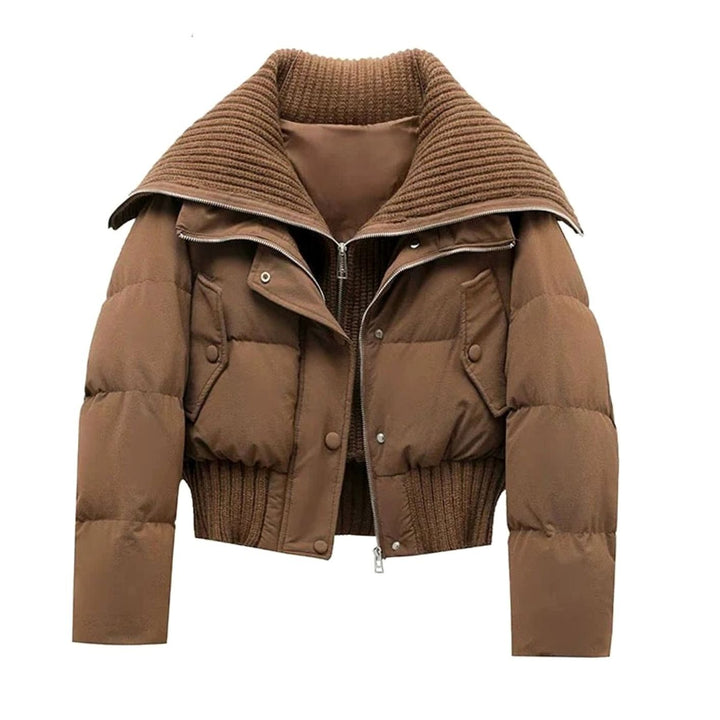 Gewatteerde Oversized Puffer Jas Dames Hoge Kraag Ritssluiting - Bruin
