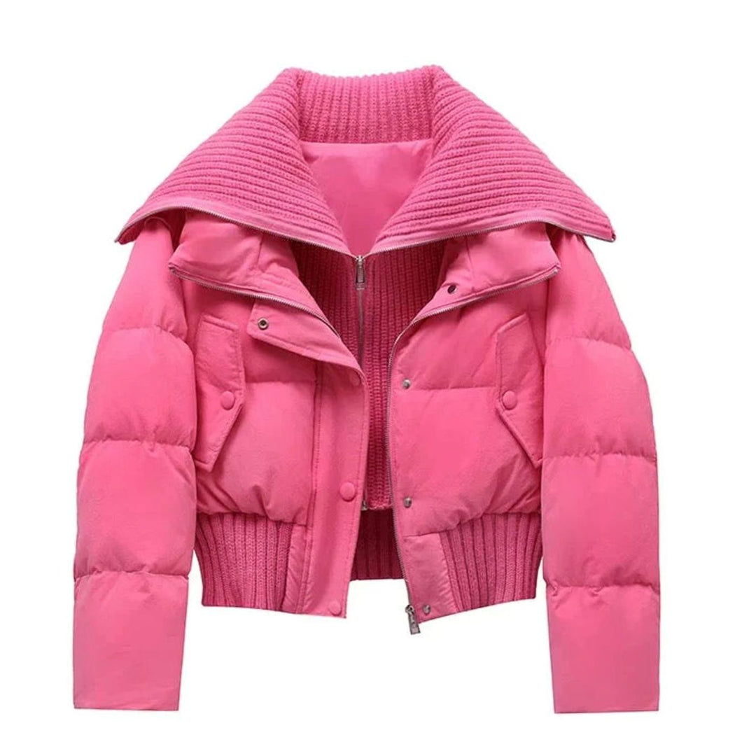 Gewatteerde Oversized Puffer Jas Dames Hoge Kraag Ritssluiting - Roze