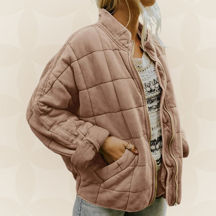 Gewatteerde Winterjas Dames Relaxed Fit Rits Opstaande Kraag - Beige