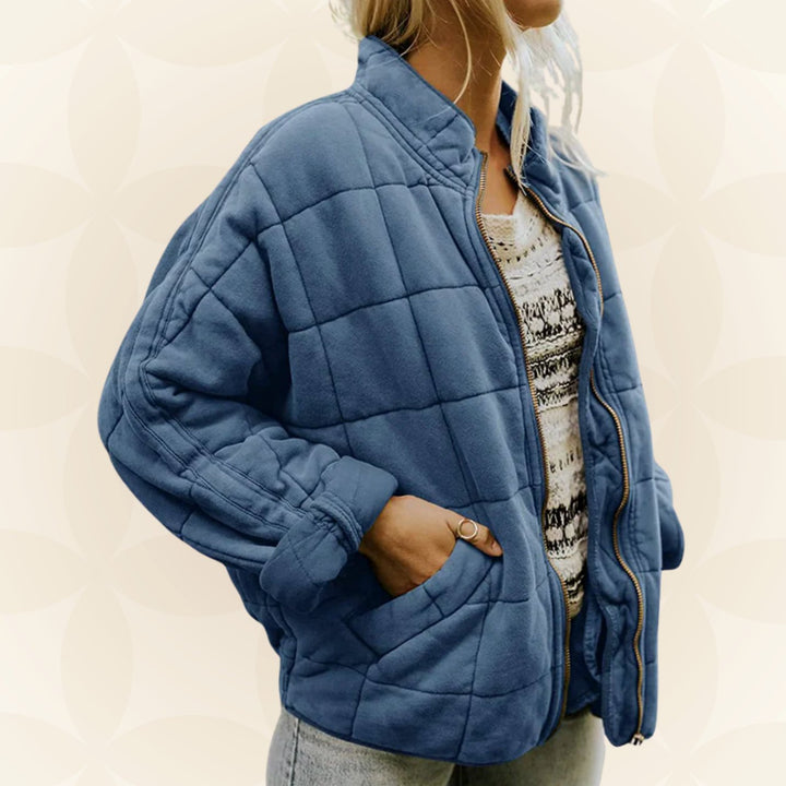 Gewatteerde Winterjas Dames Relaxed Fit Rits Opstaande Kraag - Blauw