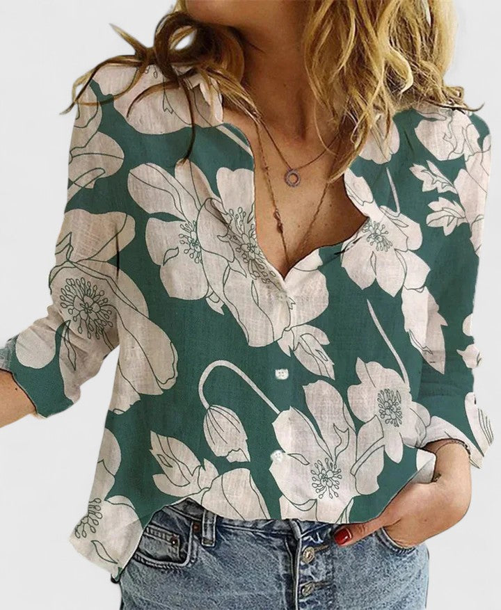 Stella | Dames Linnen V-Hals Knoop Blouse