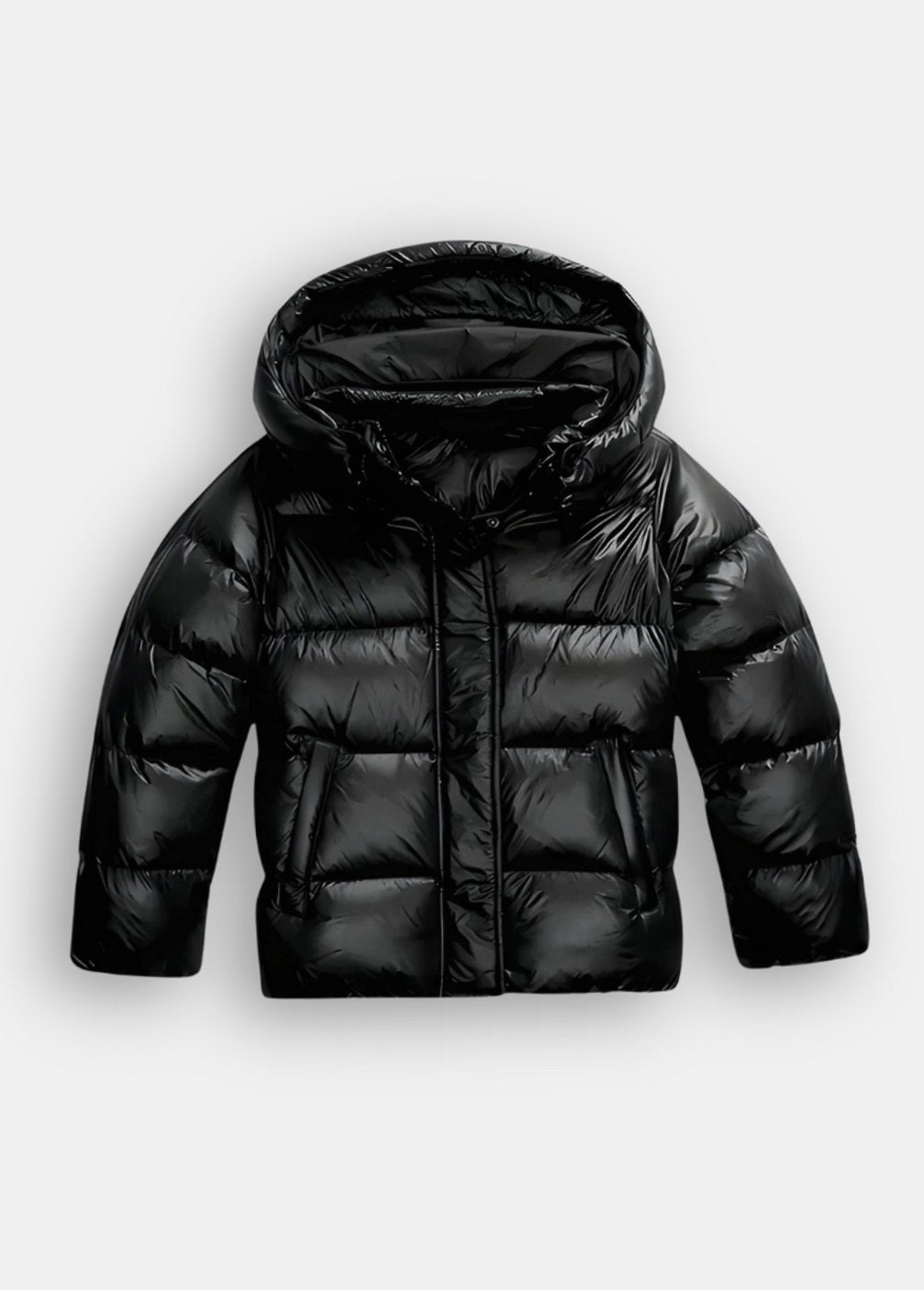 Glanzende Gewatteerde Winterjas Dames met Capuchon Slim Fit - Zwart
