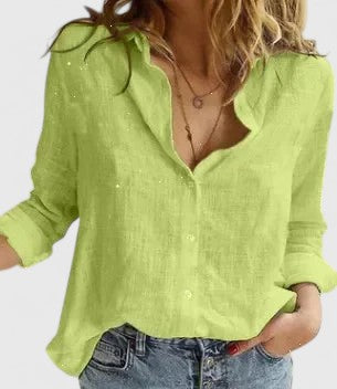 Stella | Dames Linnen V-Hals Knoop Blouse