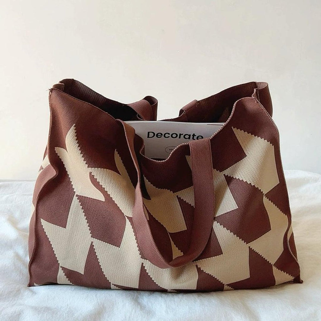 Grafische Canvas Tote Bag Ruime Shopper Beige Roze - Braun