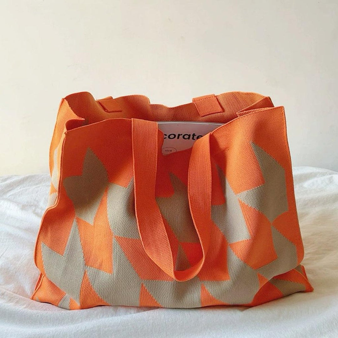 Grafische Canvas Tote Bag Ruime Shopper Beige Roze - Orange