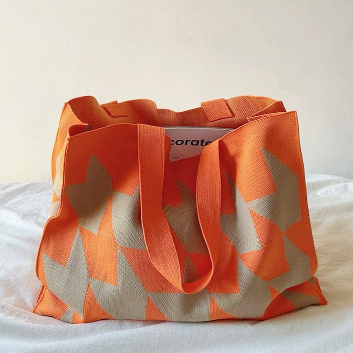 Grafische Canvas Tote Bag Ruime Shopper Beige Roze - Orange