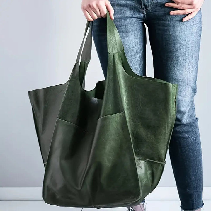Grote Oversized Veganleren Tote Bag Dames - Olive